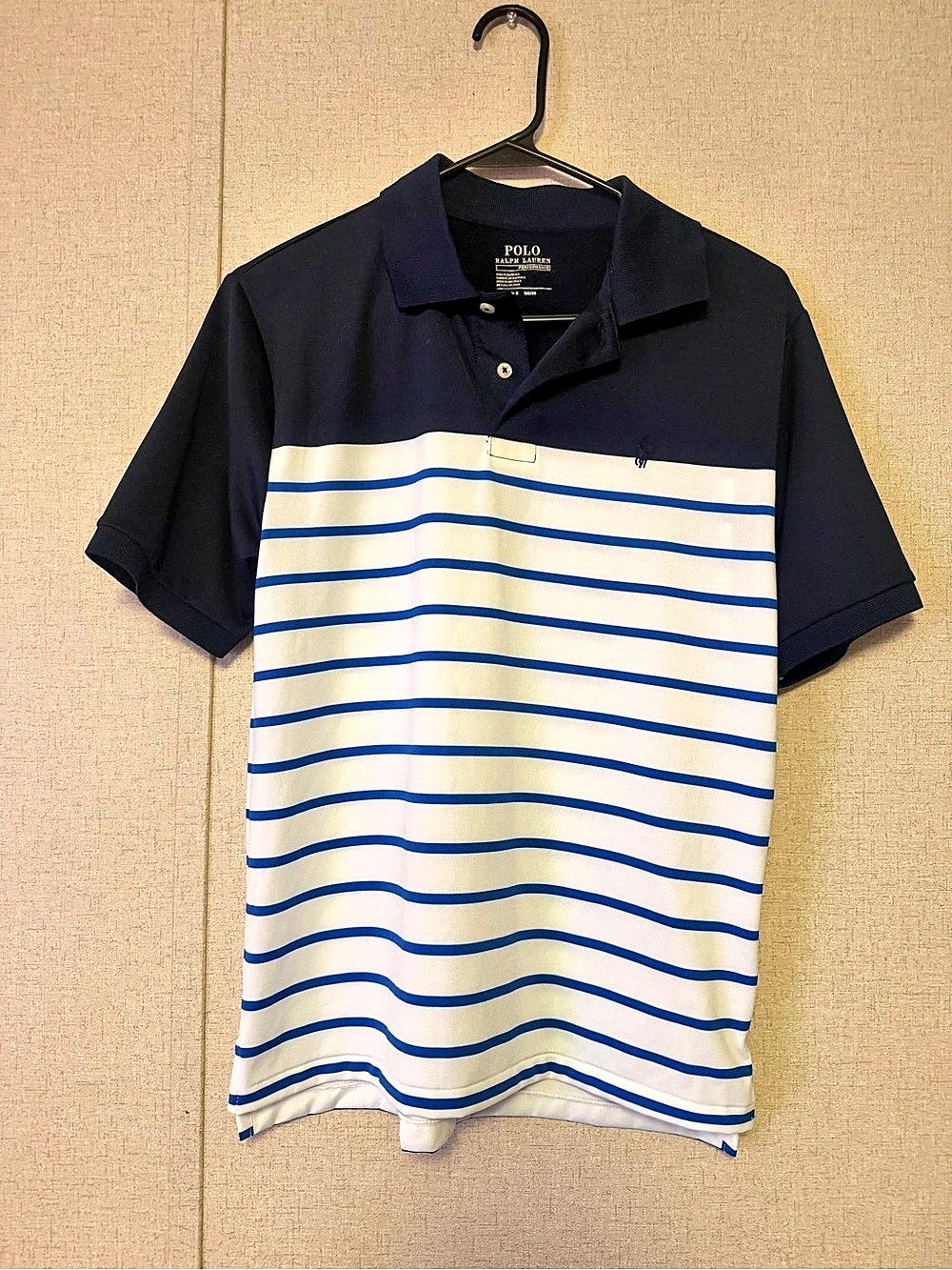 Polo Ralph Lauren Performance Colorblocked Striped Polo Shirt Blue & White